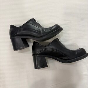 Y2K Rampage Womens Black Square Toe Front Zip Chunky Block Heel Loafers Size 9